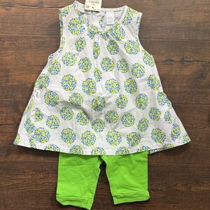 First Impressions White Tunic with Blue and Lime Floral Print & Lime Leggings